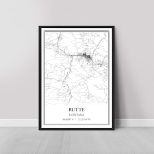 Butte Montana Map Poster – Black and White Map Print, Canvas Wall Art