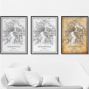 Jacksonville kaart poster print canvas, moderne of vintage wegenkaart kunst aan de muur, aangepaste kaart Jacksonville voor thuis of op kantoor
