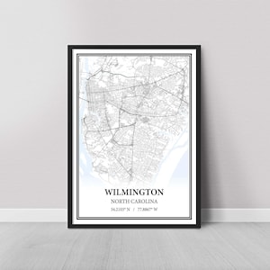Wilmington North Carolina Map Poster – Black and White Map Print, Canvas Wall Art