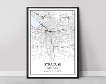 Syracuse New York Map Poster Print Canvas, Modern or Vintage Road Map Wall Art, Custom Syracuse Map for Home or Office Decor