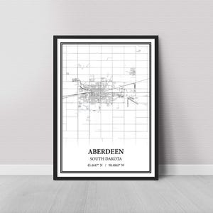 Aberdeen South Dakota Map Print, Aberdeen SD Map Poster, Black & White Street Map, Road Map, Aberdeen Wall Art, City Print, Canvas