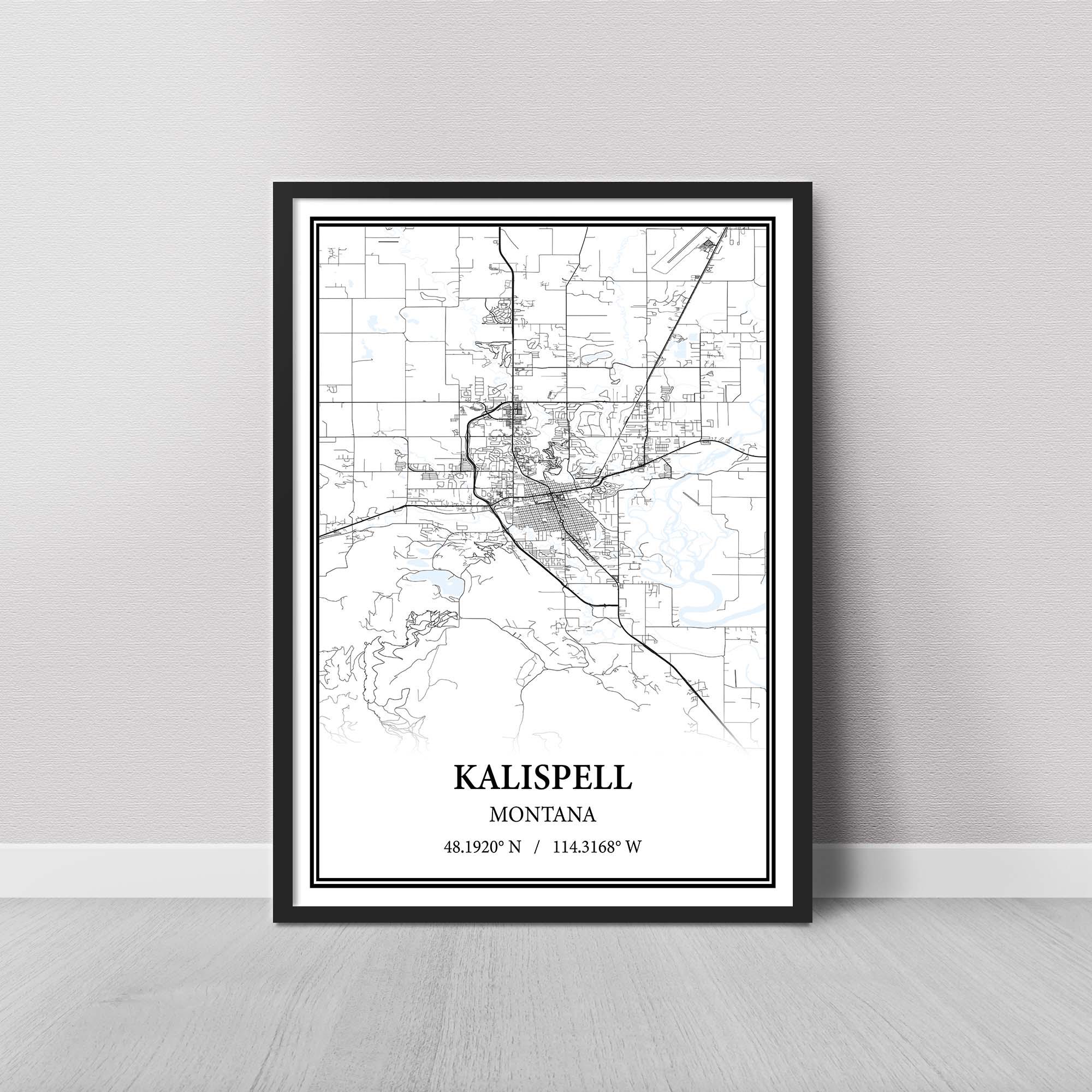 Kalispell Montana Map Poster Print Canvas, Modern or Vintage Road Map Wall Art, Custom Kalispell Map for Home or Office Decor