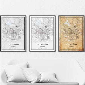 Tallahassee Florida kaart poster print canvas, moderne of vintage wegenkaart kunst aan de muur, aangepaste Tallahassee kaart voor thuis of op kantoor decor