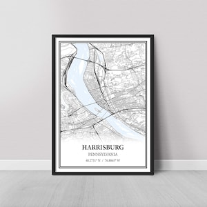Harrisburg Pennsylvania Map Poster – Black and White Map Print, Canvas Wall Art