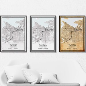 Impression d'affiche de carte de Washington, toile, art mural de carte routière moderne ou vintage, carte de Tacoma personnalisée pour la maison ou la décoration de bureau