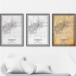Amarillo Texas Map Poster Print Canvas, Modern or Vintage Road Map Wall Art, Custom Amarillo Map for Home or Office Decor