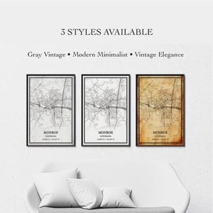 Monroe, Louisiana Map Poster – Street Map Wall Art, Gray Vintage, Modern Minimalist, Poster or Canvas