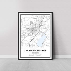 Saratoga Springs New York Map Poster Print Canvas, Modern or Vintage Road Map Wall Art, Custom Saratoga Springs Map for Home or Office Decor