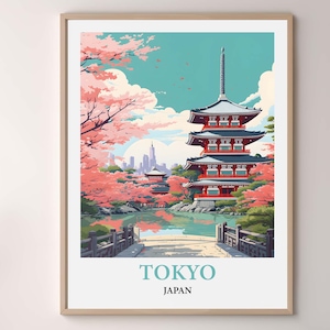 Tokyo Japan Travel Poster, Mount Fuji Watercolor Print
