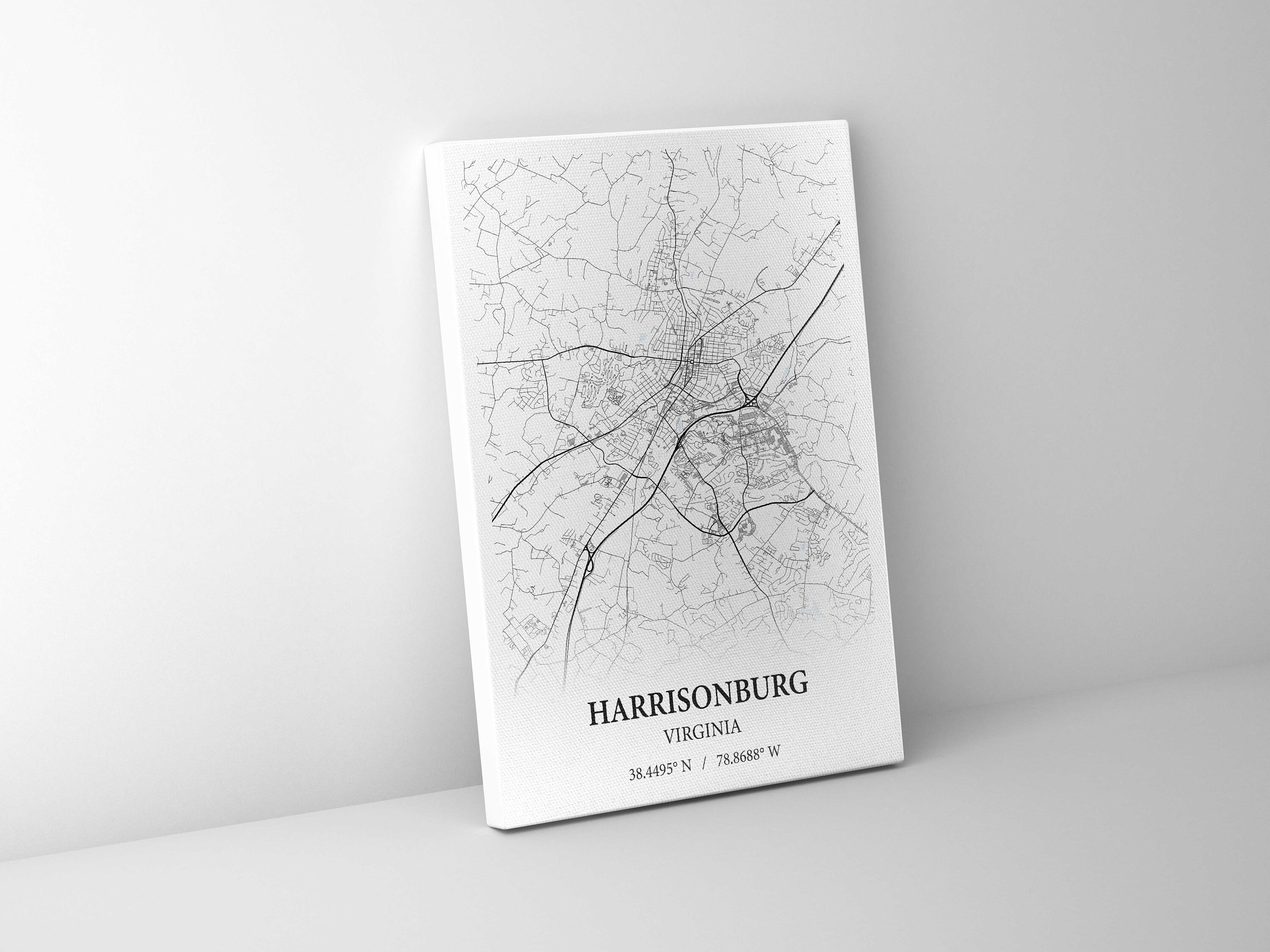 Harrisonburg Virginia City Map Poster Print Canvas Etsy
