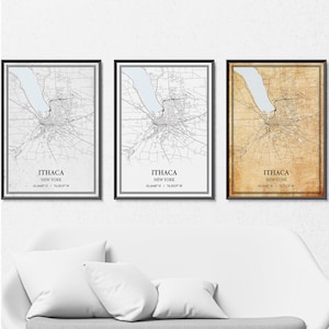 Póster impreso en lienzo con el mapa de Ítaca, Nueva York, arte mural con mapa de carreteras moderno o vintage, mapa de Ítaca personalizado para decoración del hogar o la oficina