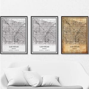Toile imprimée carte de Las Vegas Nevada, art mural carte routière moderne ou vintage, carte de Las Vegas personnalisée pour décoration de maison ou de bureau