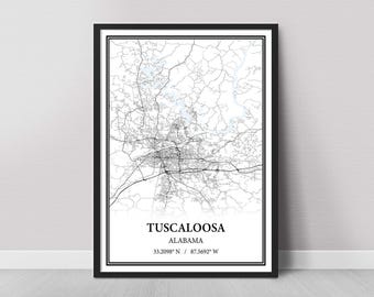 Tuscaloosa, Alabama Map Poster – Street & Road Map in Gray Vintage, Modern Minimalist, or Vintage Elegance, Custom Print or Canvas