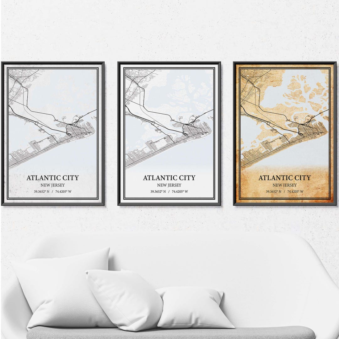 Atlantic City New Jersey Map Poster Print Canvas, Modern or Vintage ...