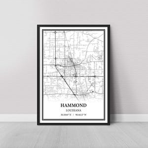 Hammond Louisiana Map Poster: Vintage, Minimalist, or Gray Vintage