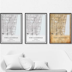 Fort Lauderdale Florida kaart poster print canvas, moderne of vintage wegenkaart kunst aan de muur, aangepaste Fort Lauderdale kaart voor decor thuis of op kantoor