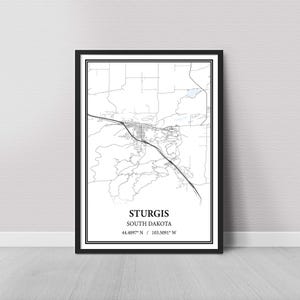 Sturgis South Dakota Map Poster – Black and White Map Print, Canvas Wall Art