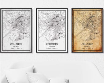 Columbus, Georgia Map Poster – Black and White and Vintage City Print, Canvas or Poster