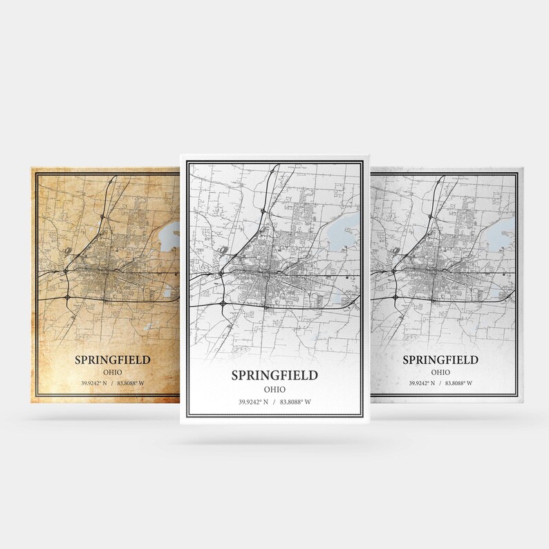 Springfield Ohio Map Poster – Black and White Map Print, Canvas Wall ...