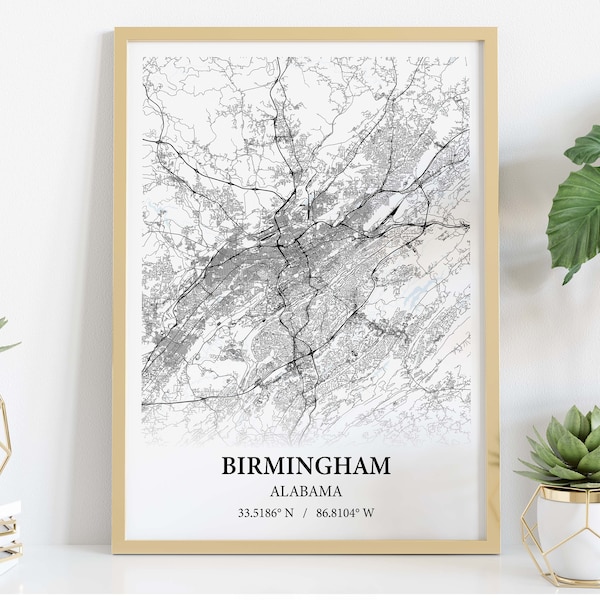 Birmingham Alabama city map poster print canvas , Birmingham city road map poster canvas , Birmingham map poster print gift decor