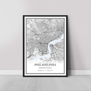 Philadelphia Pennsylvania Map Poster – Black and White Map Print, Canvas Wall Art