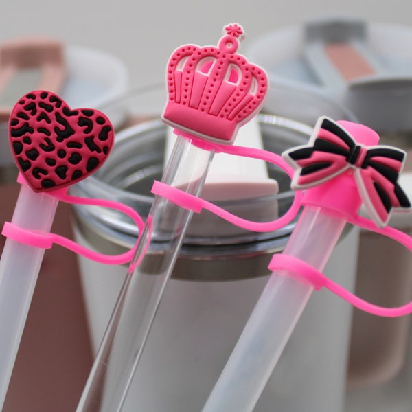 Pink Crown Straw Topper Black Pink Heart Straw Buddy Tumbler Topper Simple Modern Tumbler Straw Covers Tumbler Accessory Queen Gift For Her