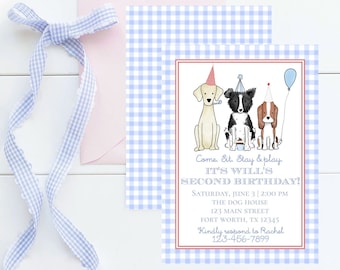 Watercolor Boys Dog Party Invitation | Preppy Let's Pawty | Boy's Dog Theme Birthday | Come, Sit, Stay & Play | Printable, Instant Download