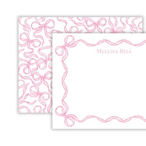 Watercolor Girl Personalized Stationary | Grandmillennial Bow Stationary | Pink Bow Ribbon Stationary Card | Bespoke Stationary | Printable