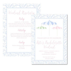 Watercolor Coastal Bachelorette Party Itinerary | Coastal Grandmillenial Bachelorette Invitation | Seaside Bachelorette | Printable