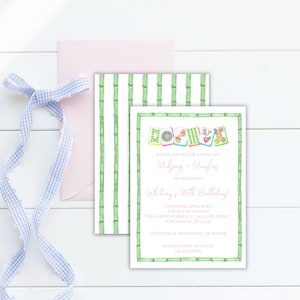 Invito a una festa di Mahjong Preppy in acquerello / Si mescola e Mahjong / Festa di compleanno di Mahjong / Mahj On Party / Lezioni di Mahjong / Stampabile