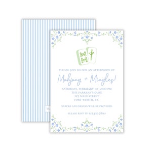 Watercolor Preppy Mahjong Party Invitation | Grandmillennial Mahjong Party | Mahjong Birthday Party | Printable