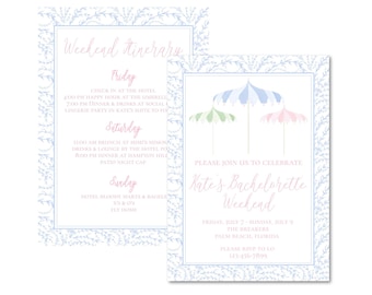 Akwarela Coastal Bachelorette Party Itinerary | Coastal Grandmillenial Bachelorette Invitation | Seaside Bachelorette | Wersja do druku