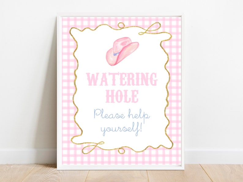 Preppy Girl's First Watering Hole Sign Watercolor Western Food Sign Western Party Rodeo Party ...