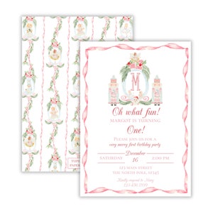 Watercolor Oh What Fun First Birthday Invitation | Girl&#39;s Nutcracker Birthday Party | Preppy Christmas Birthday Party Invitation | Printable
