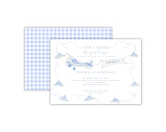 Invito in aereo preppy acquerello / Preppy Time Flies Invito in aereo / Invito in aereo vintage / Up Up & Away Party / Stampabile