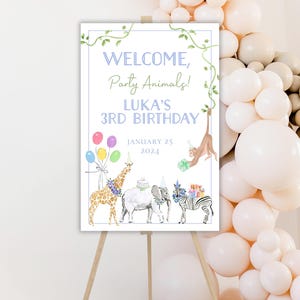 Watercolor Boy's Party Animal Birthday Party Welcome Sign | Preppy Party Animal Welcome Sign | Zoo Animals Birthday Party | Printable