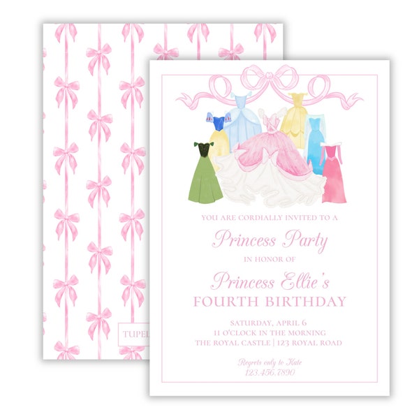 Watercolor Princess Birthday Invitation | Classic Preppy Princess Birthday Party | Girl's Fairytale Party | Princess Dress-up | Printable