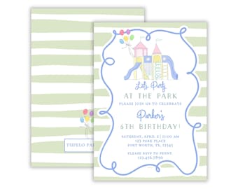Watercolor Boy's Park Birthday Party Invitation | Preppy Park Playground Birthday Party Invite | Party at the Park Invitation | Printable