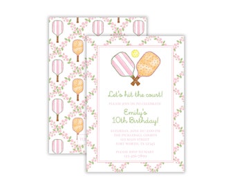 Watercolor Girl's Pickleball Party Invitation | Preppy Pickelball Party | Pickleball Theme Birthday | Grandmillennial Pickleball | Printable