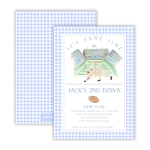 Watercolor Preppy Football Birthday Party Invitation | Preppy First Down Birthday | Vintage Football Party | Gingham Football | Printable