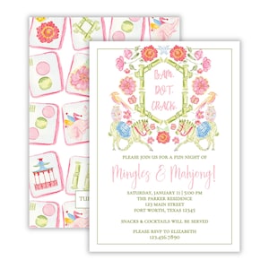 Invitación a fiesta de mahjong preppy con acuarela / Mingles and Mahjong / Mahjong Chinoiserie / Mahj On Party / Lecciones de mahjong / Imprimible