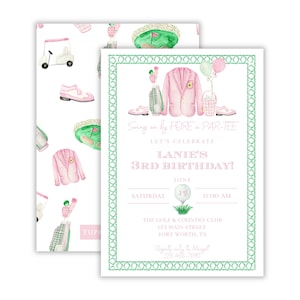Invitación de cumpleaños de golf de niña acuarela / Invitación de fiesta de maestros de niña de muy buen gusto / Agujero de niña en una fiesta de cumpleaños / Imprimible
