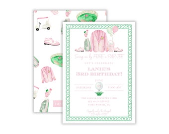 Watercolor Girl's Golf Birthday Invitation | Preppy Girl's Masters Party Invitation | Girl's Hole in One Birthday Party | Printable
