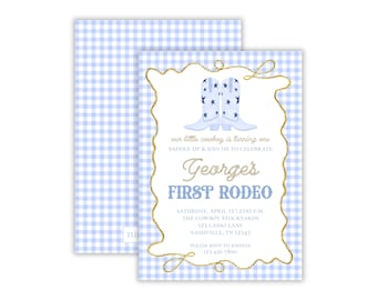 Preppy Boy&#39;s First Rodeo Invitation | Watercolor Boy&#39;s First Rodeo Birthday Party| Preppy Toddler Cowboy Party | Printable