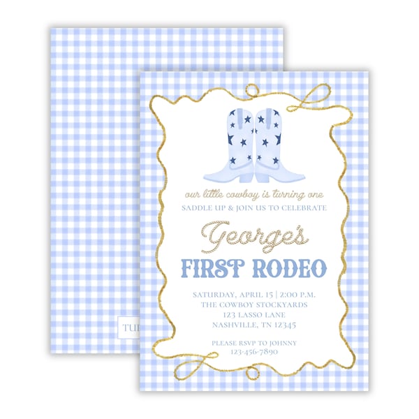 Preppy Boy's First Rodeo Invitation | Watercolor Boy's First Rodeo Birthday Party| Preppy Toddler Cowboy Party | Printable