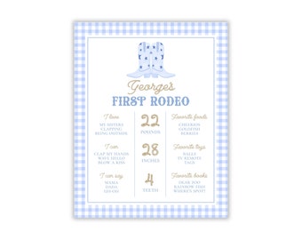 Preppy Boy&#39;s First Rodeo Milestone Sign | Watercolor Boy&#39;s First Rodeo Milestone Sign | Preppy Rodeo First Year Sign | Printable