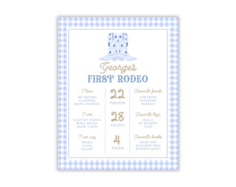 Preppy Boy's First Rodeo Milestone Sign | Watercolor Boy's First Rodeo Milestone Sign | Preppy Rodeo First Year Sign | Printable