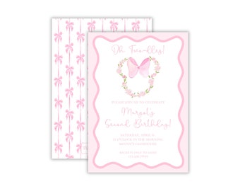 Watercolor Oh Two-dles Birthday Party Invitation | Preppy Minnie Mouse Invitation | Classic Minnie Second Birthday Invite | Printable