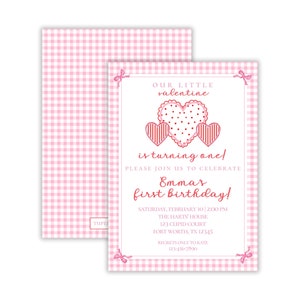 Watercolor Valentine Birthday Party Invitation | Our Little Valentine Birthday | Preppy Valentines Birthday | Printable