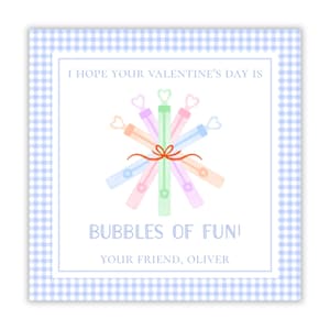 Etiqueta de San Valentín con burbujas de acuarela para niños / Etiqueta de San Valentín con burbujas de diversión / Etiqueta de San Valentín para niños / Etiqueta de San Valentín escolar / Etiqueta con forma de corazón / Imprimible